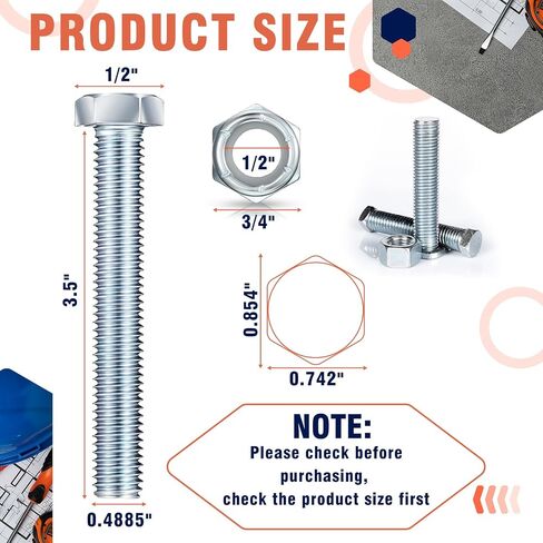 Blulu 5 Pack Grade 2 Shear Bolts for Rotary Cutters Bolts and Lock Nuts Kit 1/2" x 3-1/2" with Nylock Nuts Fit Brush Cutter Tractor Gearboxes Compatible with Rotary Cutters Mill Grad(Half Thread) in Saudi Arabia