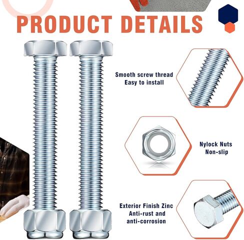 Blulu 5 Pack Grade 2 Shear Bolts for Rotary Cutters Bolts and Lock Nuts Kit 1/2" x 3-1/2" with Nylock Nuts Fit Brush Cutter Tractor Gearboxes Compatible with Rotary Cutters Mill Grad(Half Thread) in Saudi Arabia