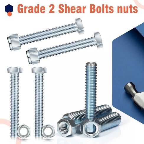 Blulu 5 Pack Grade 2 Shear Bolts for Rotary Cutters Bolts and Lock Nuts Kit 1/2" x 3-1/2" with Nylock Nuts Fit Brush Cutter Tractor Gearboxes Compatible with Rotary Cutters Mill Grad(Half Thread) in Saudi Arabia