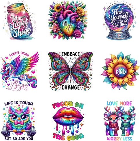 9pcs Motivational Quotes Iron on Decals Heat Transfer for T-Shirts Vinyl Sticker Patches Washable Thermal Transfer Appliques DIY Craft Decor for Clothes Pillow Cover in Kuwait