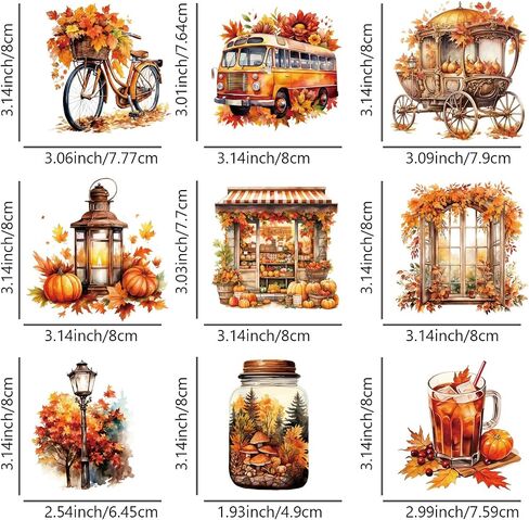 9 Pcs,Fall Vibes Hot Stamping Decals for T-Shirts, Pumpkin Iron-On Heat Transfer Patches, Autumn Designs, Washable, Heat Pressed, Decorative for Clothing, Face Masks, Hats (FA-05) in Kuwait