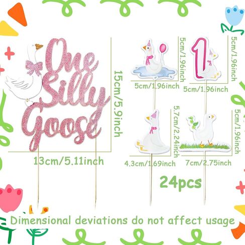 Pink One Silly Goose Birthday Cake Topper Little Goose Cupcake Topper One Silly Goose Birthday Decor Goose 1st Birthday Party Decorations Supplies in Saudi Arabia