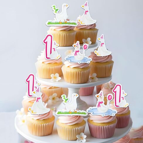 Pink One Silly Goose Birthday Cake Topper Little Goose Cupcake Topper One Silly Goose Birthday Decor Goose 1st Birthday Party Decorations Supplies in Saudi Arabia