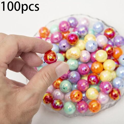 16mm Acrylic Beads Ab Color Beads 100pcs Round Color Beads Multicolor Acrylic Beads for Necklace Bracelet Earrings DIY Jewelry Crafts Making (AB Color) in Saudi Arabia