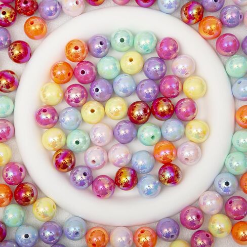 16mm Acrylic Beads Ab Color Beads 100pcs Round Color Beads Multicolor Acrylic Beads for Necklace Bracelet Earrings DIY Jewelry Crafts Making (AB Color) in Saudi Arabia