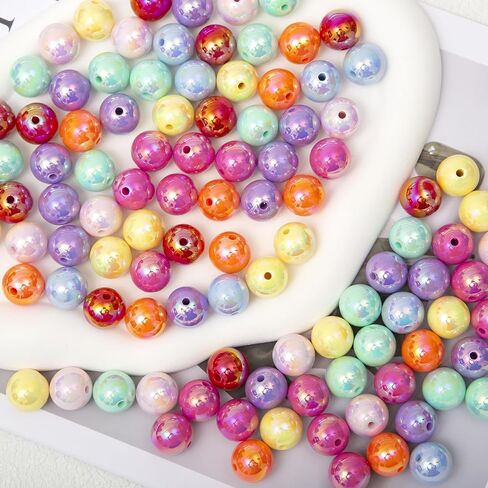 16mm Acrylic Beads Ab Color Beads 100pcs Round Color Beads Multicolor Acrylic Beads for Necklace Bracelet Earrings DIY Jewelry Crafts Making (AB Color) in Saudi Arabia