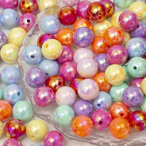 16mm Acrylic Beads Ab Color Beads 100pcs Round Color Beads Multicolor Acrylic Beads for Necklace Bracelet Earrings DIY Jewelry Crafts Making (AB Color) in Saudi Arabia
