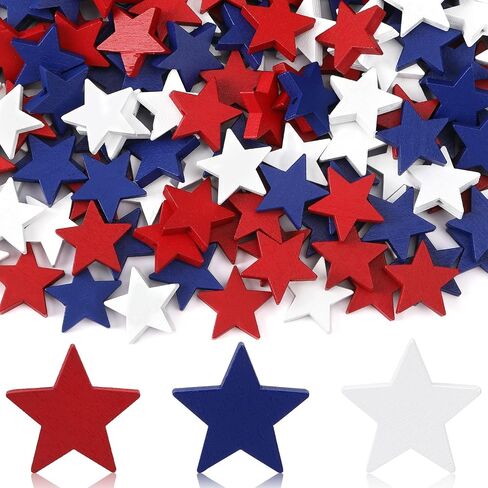 Upins 300pcs 4th of July Stars Beads Red Red White و Blue Wooden Beads Decorations for Crafts Independence Day Day Day Done Decor in Kuwait