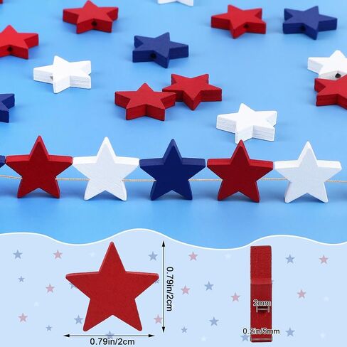 Upins 300pcs 4th of July Stars Beads Red Red White و Blue Wooden Beads Decorations for Crafts Independence Day Day Day Done Decor in Kuwait