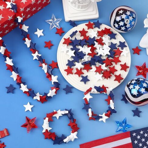 Upins 300pcs 4th of July Stars Beads Red Red White و Blue Wooden Beads Decorations for Crafts Independence Day Day Day Done Decor in Kuwait