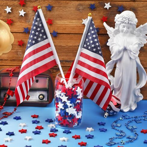 Upins 300pcs 4th of July Stars Beads Red Red White و Blue Wooden Beads Decorations for Crafts Independence Day Day Day Done Decor in Kuwait