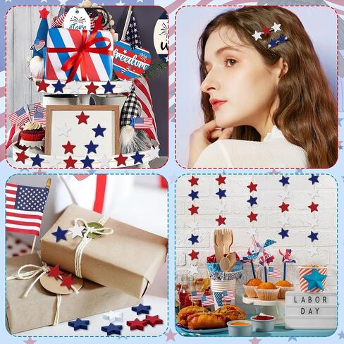 Upins 300pcs 4th of July Stars Beads Red Red White و Blue Wooden Beads Decorations for Crafts Independence Day Day Day Done Decor in Kuwait