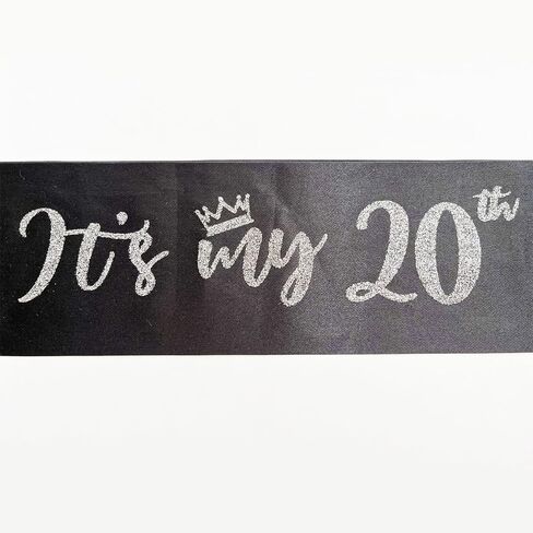 It’s My 20th Birthday Sash,20th Birthday Sash for Girls,Glitter Letter 20th Birthday Sash for Girls,Happy 20th Birthday Party Decorations,Black and Silver in Saudi Arabia