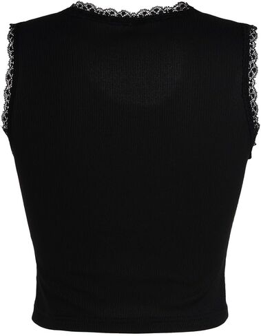 Floerns Women's Letter Print Sleeveless Lace Trim Scoop Neck Crop Tank Top in Saudi Arabia