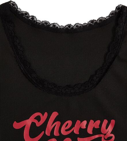 Floerns Women's Letter Print Sleeveless Lace Trim Scoop Neck Crop Tank Top in Saudi Arabia