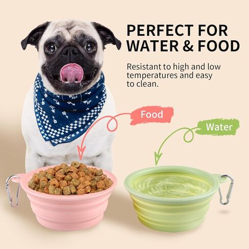 Collapsible Dog Bowls 2-Pack, Portable Travel Dog Bowl with Carabiner, Food-Grade Silicone Pet Bowl for Hiking, Walking (Macaron Pink and Green) in Saudi Arabia
