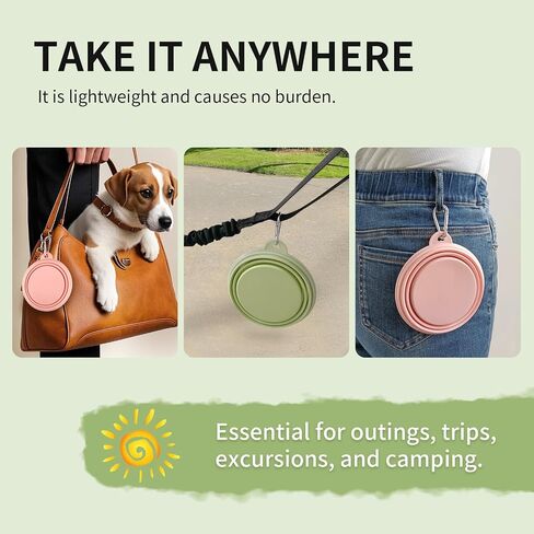Collapsible Dog Bowls 2-Pack, Portable Travel Dog Bowl with Carabiner, Food-Grade Silicone Pet Bowl for Hiking, Walking (Macaron Pink and Green) in Saudi Arabia