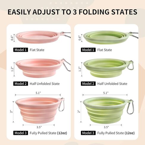 Collapsible Dog Bowls 2-Pack, Portable Travel Dog Bowl with Carabiner, Food-Grade Silicone Pet Bowl for Hiking, Walking (Macaron Pink and Green) in Saudi Arabia