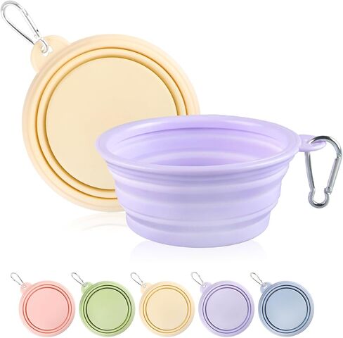 Collapsible Dog Bowls 2-Pack, Portable Travel Dog Bowl with Carabiner, Food-Grade Silicone Pet Bowl for Hiking, Walking (Macaron Pink and Green) in Saudi Arabia