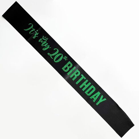 It’s My 20th Birthday Sash,20th Birthday Sash for Girls,Glitter Letter 20th Birthday Sash for Girls,Happy 20th Birthday Party Decorations,Black and Silver in Saudi Arabia