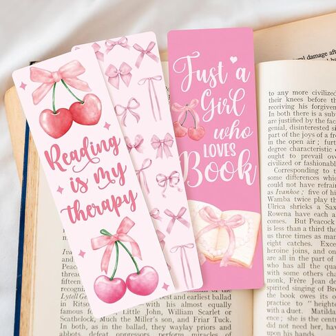 Coquettte Bows Paper Bookmarks for Women - 24 Pcs Pink Bow Cherry Paper Bookmarks for Girl, Cute Panda Cowboy Hat Bookmarks Creative Gift for Girlfriend Student Teacher Book Lover in Kuwait