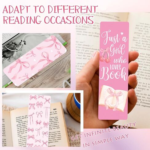 Coquettte Bows Paper Bookmarks for Women - 24 Pcs Pink Bow Cherry Paper Bookmarks for Girl, Cute Panda Cowboy Hat Bookmarks Creative Gift for Girlfriend Student Teacher Book Lover in Kuwait