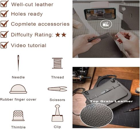 POPSEWING Designer Crossbody Bag DIY Kit for Girls, Leather Working Kit with Bag Sewing Kit for Shoulder Bag, Leather Kit for Personalized Gifts (Grey-DIY Kits) in Kuwait