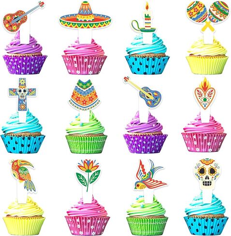 24 PCS Mexican Cupcake Toppers Happy Birthday Donkey Decoration ، Cinco de Mayo ، حفلة عيد ميلاد تحت عنوان الأولاد والبنات ، أو زخرفة حفلة استحمام الطفل ، وهدايا أعياد الميلاد للأطفال. in Saudi Arabia