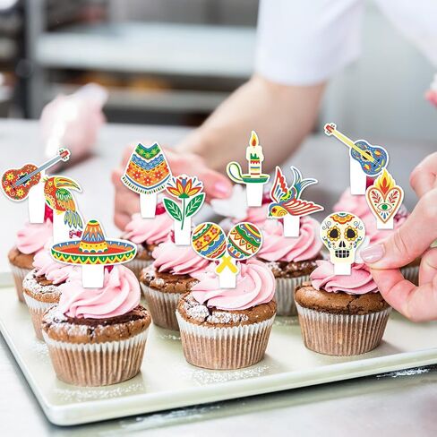 24 PCS Mexican Cupcake Toppers Happy Birthday Donkey Decoration ، Cinco de Mayo ، حفلة عيد ميلاد تحت عنوان الأولاد والبنات ، أو زخرفة حفلة استحمام الطفل ، وهدايا أعياد الميلاد للأطفال. in Saudi Arabia