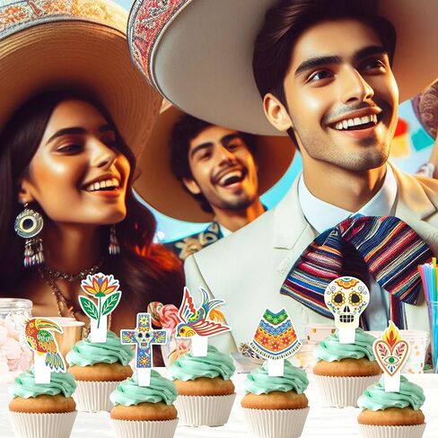 24 PCS Mexican Cupcake Toppers Happy Birthday Donkey Decoration ، Cinco de Mayo ، حفلة عيد ميلاد تحت عنوان الأولاد والبنات ، أو زخرفة حفلة استحمام الطفل ، وهدايا أعياد الميلاد للأطفال. in Saudi Arabia