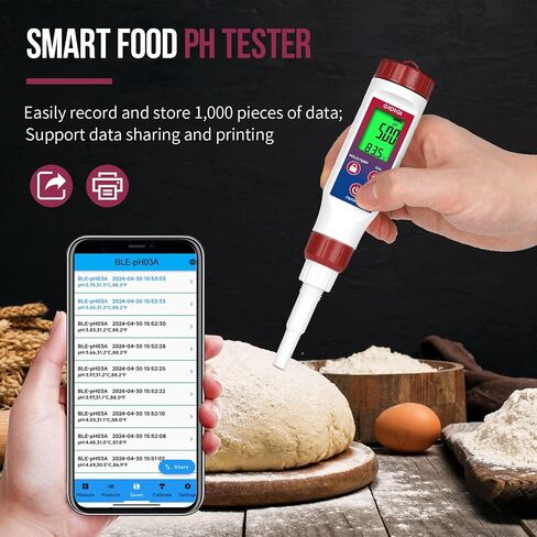 pH Meter for Food,Digital pH Meter for Fermentation,Hot Sauce,Canning,Spear Tip pH Food Tester Probe for Cheese,Cooking,Sourdough Bread,Saliva,Water Resistant Food pH Tester for Semi-Solid and Water in Kuwait