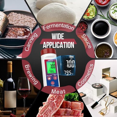 pH Meter for Food,Digital pH Meter for Fermentation,Hot Sauce,Canning,Spear Tip pH Food Tester Probe for Cheese,Cooking,Sourdough Bread,Saliva,Water Resistant Food pH Tester for Semi-Solid and Water in Kuwait