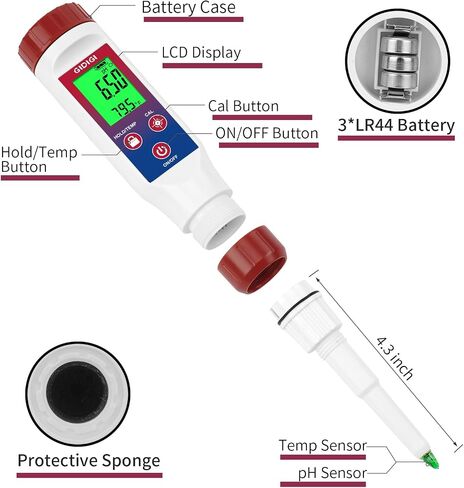 pH Meter for Food,Digital pH Meter for Fermentation,Hot Sauce,Canning,Spear Tip pH Food Tester Probe for Cheese,Cooking,Sourdough Bread,Saliva,Water Resistant Food pH Tester for Semi-Solid and Water in Kuwait