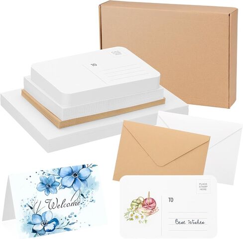 PATIKIL 50 Pack 4x6 Inch Foldable Watercolor Cards with Envelopes, 50 Pack Round Corners Postcards, 140lb/300 GSM Pure Cotton Paper for Art Painting Creative Thank Note in Saudi Arabia
