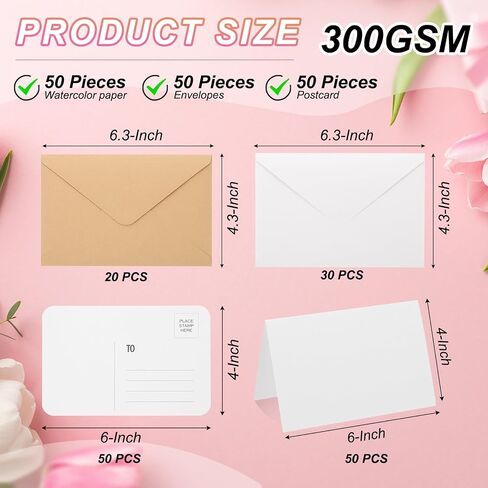 PATIKIL 50 Pack 4x6 Inch Foldable Watercolor Cards with Envelopes, 50 Pack Round Corners Postcards, 140lb/300 GSM Pure Cotton Paper for Art Painting Creative Thank Note in Saudi Arabia