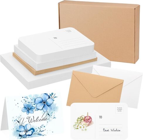 PATIKIL 50 Pack 4x6 Inch Foldable Watercolor Cards with Envelopes, 50 Pack Round Corners Postcards, 140lb/300 GSM Pure Cotton Paper for Art Painting Creative Thank Note in Saudi Arabia
