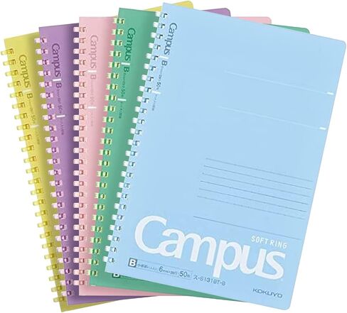 KOKUYO Spiral Lined Notebook, 5 Pack 10'' x 7'' Pastel Journal B5 Campus Soft Ring Notebooks with Dot 7 mm Ruled, 40 Sheets, 1 Subject Notebook, Note Taking for School. Japan Import (SU-S111AT) in Saudi Arabia