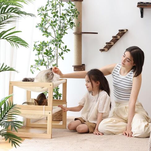 FUKUMARU Cat Couch Bed, Plush Velvet Elevated Bed for Indoor Cats, 21 x 16.5 Inch Wooden Pet Hammock, Suitable for Cat, Dog, Bunny, Rabbit, Kitten and Small Animal, Brown in Kuwait