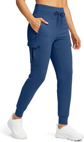 SANTINY Women Fleece Lined Cargo Joggers High Waisted Winter Warm Waterproof Hiking Pants with Zipper Pockets in Kuwait