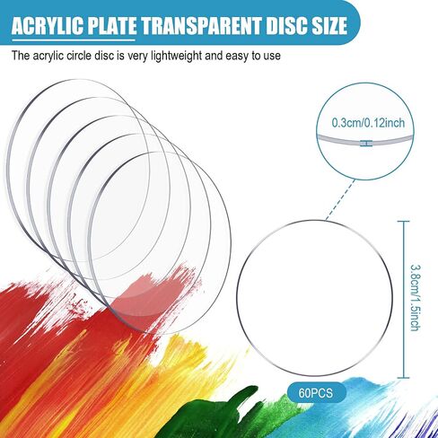 60 Pieces Transparent Acrylic Circle Discs Thick Round Acrylic Sheets Blanks Clear Round Ornaments for DIY Projects and Crafts(1.5 Inch) in Saudi Arabia