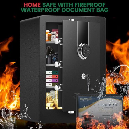 5.0 Cuft Biometric Fireproof Safe For Home, Heavy Duty Safe Box Fireproof Waterproof, Large Document Safety With Keypad and Dual alarms, Digital Security Safety Box for Money Jewelry in Saudi Arabia