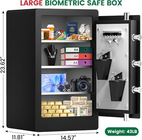 5.0 Cuft Biometric Fireproof Safe For Home, Heavy Duty Safe Box Fireproof Waterproof, Large Document Safety With Keypad and Dual alarms, Digital Security Safety Box for Money Jewelry in Saudi Arabia
