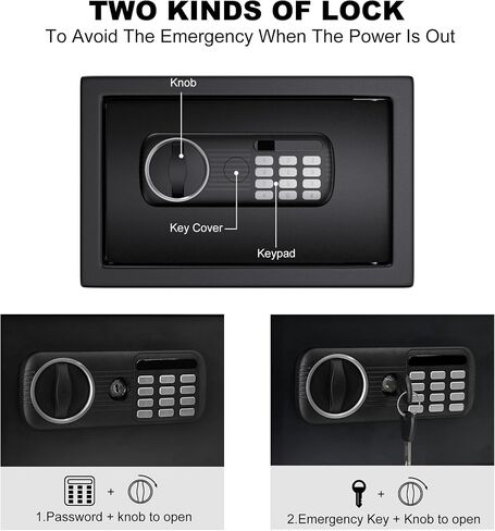 Combination Lock Safe Box for Home & Office | Compact Key & Digital Security Box with Sensor Light, Felt Lining Storage for Jewelry, Cash, Documents - 0.5Cu.ft in Saudi Arabia