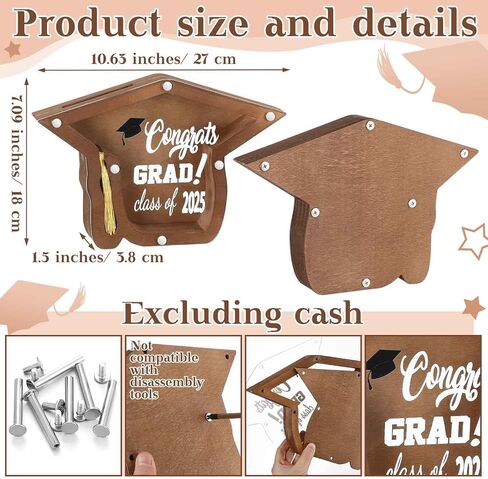 Graduation Wooden Money Box 2025 Graduation Gifts Class of 2025 Graduate Cash Box Money Holder Gift Decorations Congrats Graduate Party Favor College Grad Party Supplies in Saudi Arabia