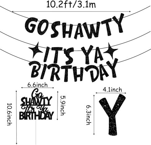 Go Shawty It’s Your Birthday Banner,Iridescent,Pre-Strung,Hip Hop Happy Birthday Banner Sign for Women Men Adult Her Funny 21st 30th 40th 50th 60th 80th Rap Theme Birthday Party Supplies,Ideas,Gifts in Kuwait