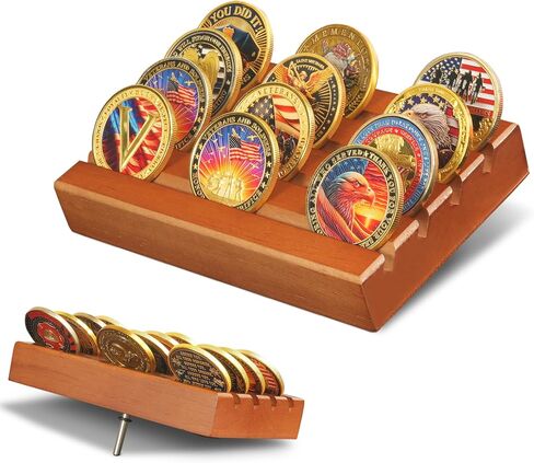 Challenge Coin Display, Military Coin Holder Display with Solid Wood, 4 Rows Army Coin Display Case Rack Holds 12 Coins, Wooden Small Slotted Display Stands (Black Finish) in Saudi Arabia