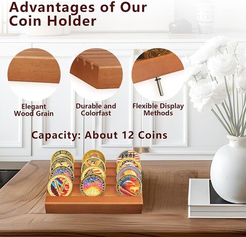 Challenge Coin Display, Military Coin Holder Display with Solid Wood, 4 Rows Army Coin Display Case Rack Holds 12 Coins, Wooden Small Slotted Display Stands (Black Finish) in Saudi Arabia
