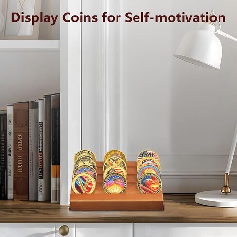 Challenge Coin Display, Military Coin Holder Display with Solid Wood, 4 Rows Army Coin Display Case Rack Holds 12 Coins, Wooden Small Slotted Display Stands (Black Finish) in Saudi Arabia