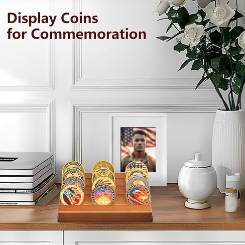 Challenge Coin Display, Military Coin Holder Display with Solid Wood, 4 Rows Army Coin Display Case Rack Holds 12 Coins, Wooden Small Slotted Display Stands (Black Finish) in Saudi Arabia