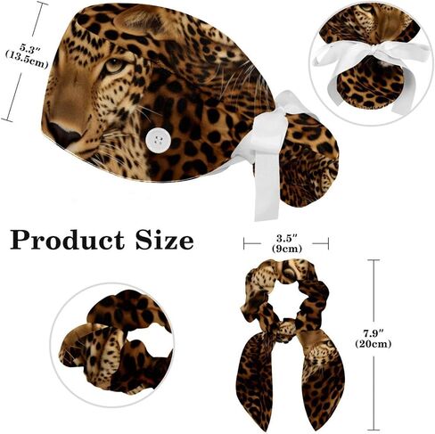 1 Pack Surgical Cap with Hair Scrunchy, Scrub Hat Ponytail Holder for Women, Animal Leopard Print Patterns in Saudi Arabia